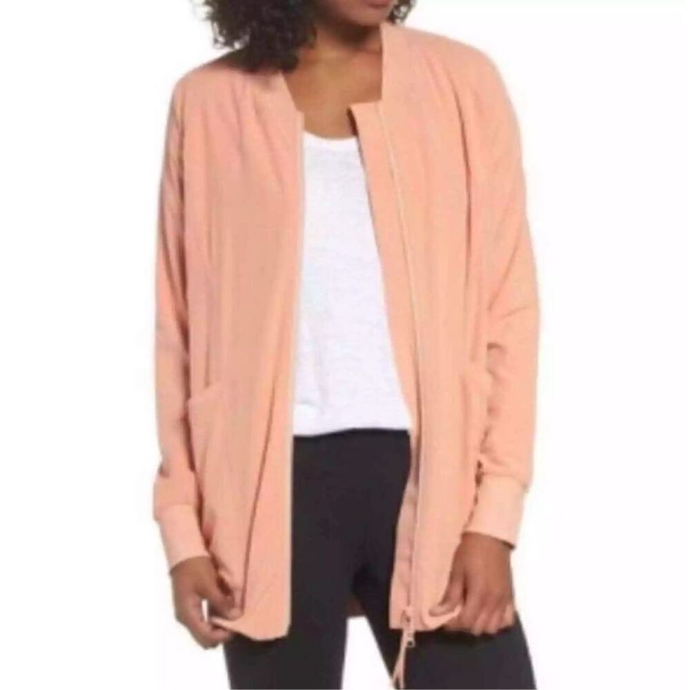 Womens Zella Zip Front Peach Athletic Active Wear Full Zip Bomber Jacket - Sz M